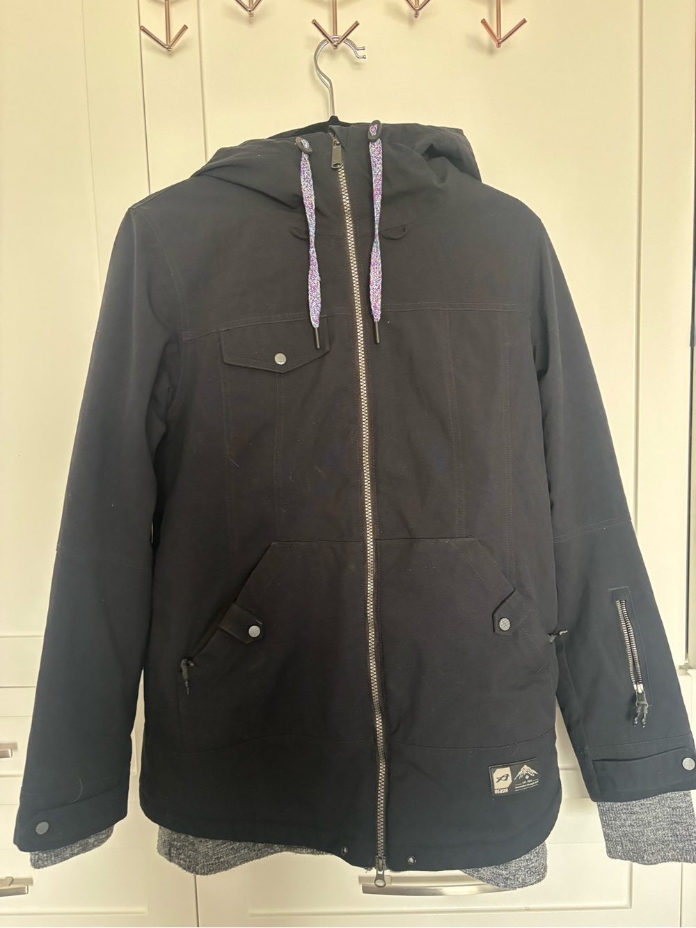 Orage Black Hooded Ski Jacket. Size M